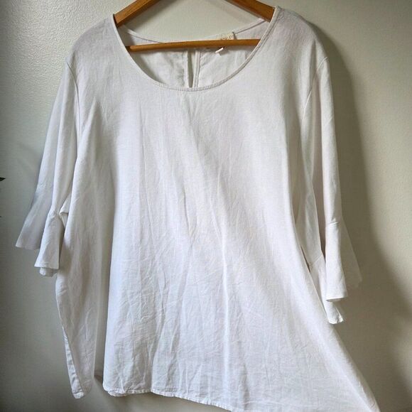 EUC CYNTHIA ROWLEY WHITE LINEN BLEND WHITE BELL SLEEVES TOP SIZE 1X - Picture 3 of 15